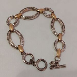Brighton Alta 2 Tone Gold Silver Plate Graduated Oval Links Toggle Bracelet